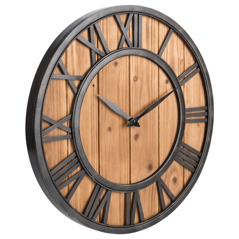 Oldtown Clocks Oldtown Farmhouse Metal & Solid Wood Noiseless Wall Clock (Wood, 18-inch) - Image 3